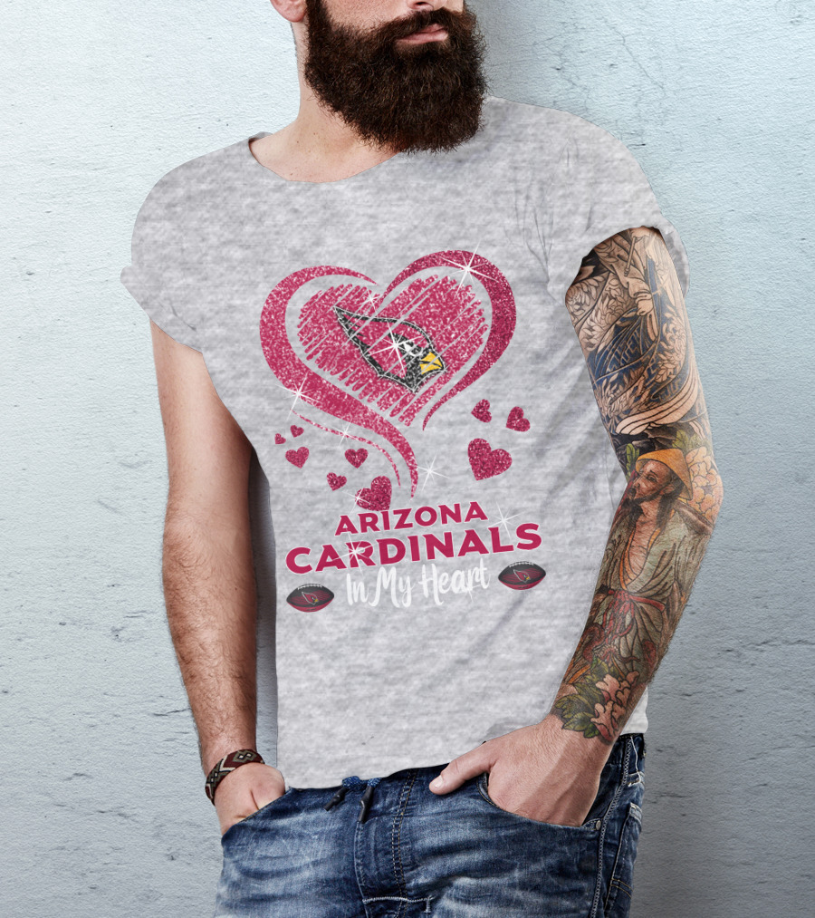 Arizona Cardinals In My Heart Sparkling Logo And Hearts T-Shirt