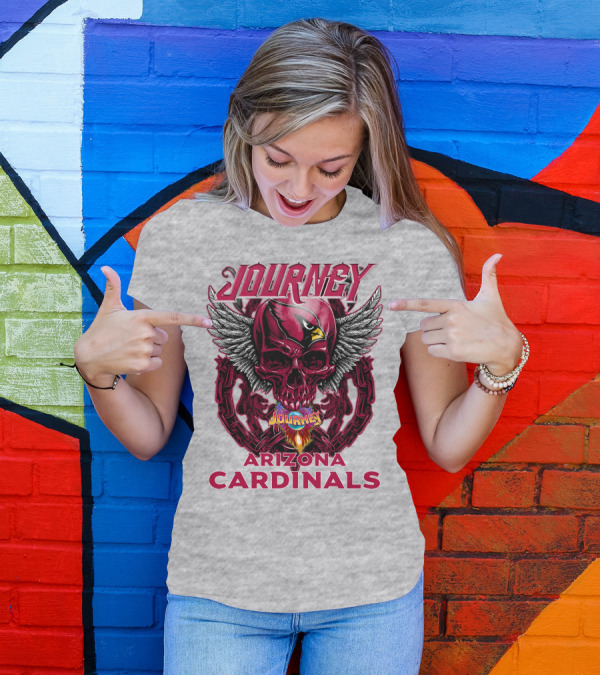 Journey Arizona Cardinals Skull Wings Flame T-Shirt
