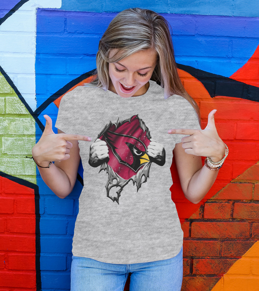 Torn Arizona Cardinals Logo With Ripped Effect And Aggressive Mascot Burst T-Shirt