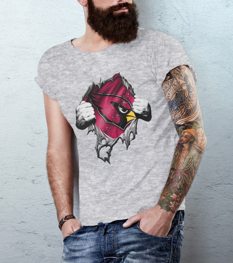 Torn Arizona Cardinals Logo With Ripped Effect And Aggressive Mascot Burst T-Shirt