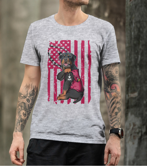 Rottweiler I Love Mom Arizona Cardinals USA Flag T-Shirt