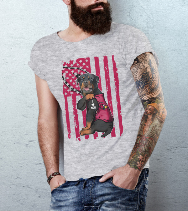 Rottweiler I Love Mom Arizona Cardinals USA Flag T-Shirt
