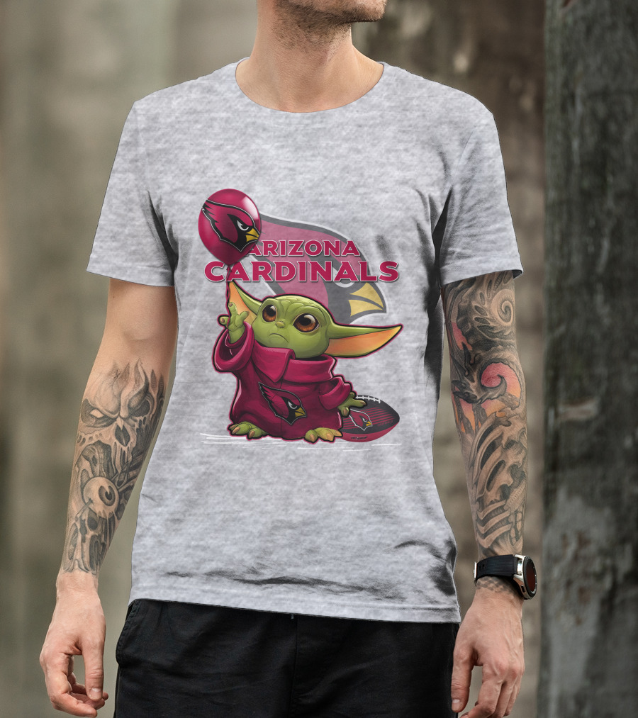 Yoda Holding Arizona Cardinals Balloon And Football With Team T-Shirt