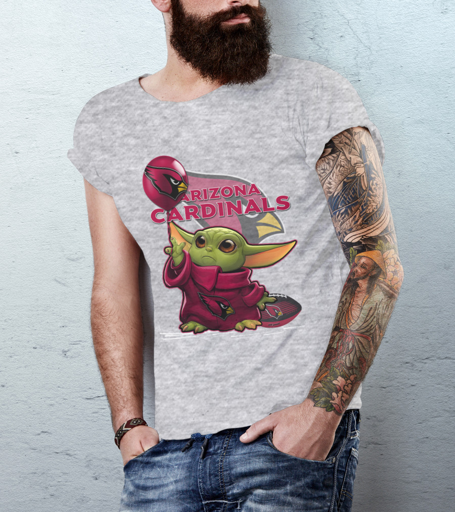 Yoda Holding Arizona Cardinals Balloon And Football With Team T-Shirt