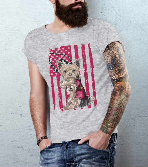 Yorkshire Terrier I Love Mom Arizona Cardinals American Flag T-Shirt