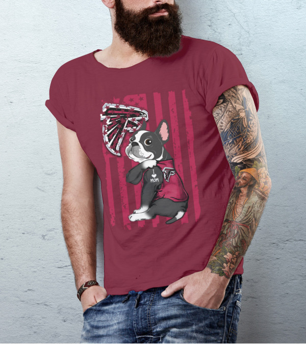 Boston Terrier I Love Mom Atlanta Falcons T-Shirt
