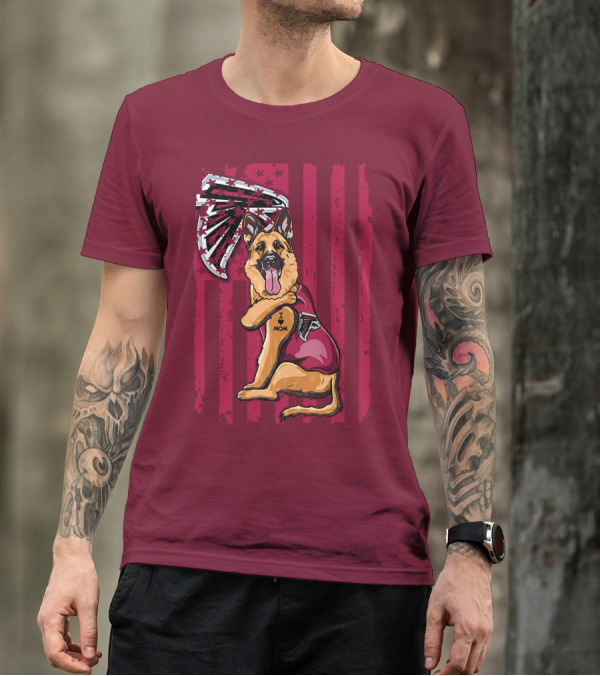 I Mom Tattoo German Shepherd With Atlanta Falcons Fan Flag And Stripes T-Shirt