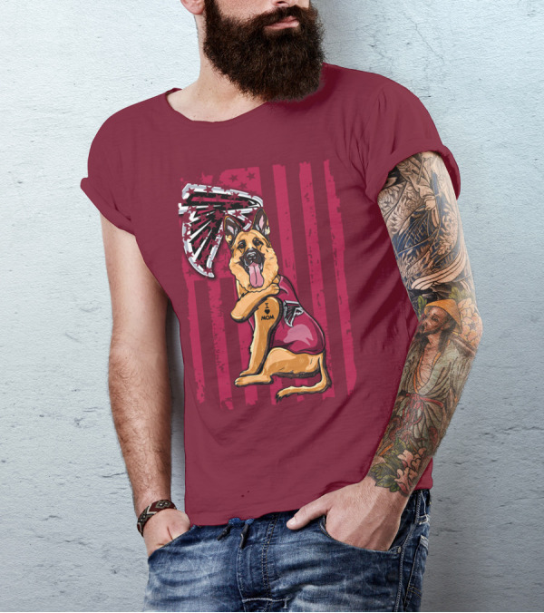 I Mom Tattoo German Shepherd With Atlanta Falcons Fan Flag And Stripes T-Shirt