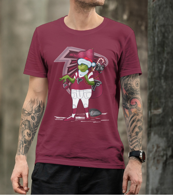 Grinchxmas Atlanta Falcons Holiday Santa Hat Christmas Sports Team T-Shirt