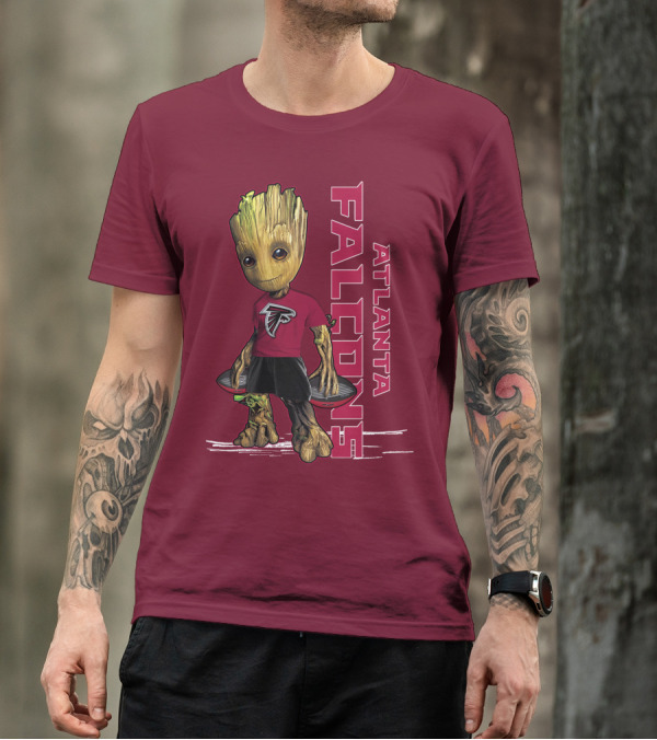 Groot Atlanta Falcons Fan Character Holding Atlanta Falcons T-Shirt