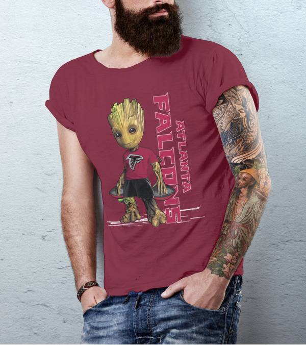 Groot Atlanta Falcons Fan Character Holding Atlanta Falcons T-Shirt