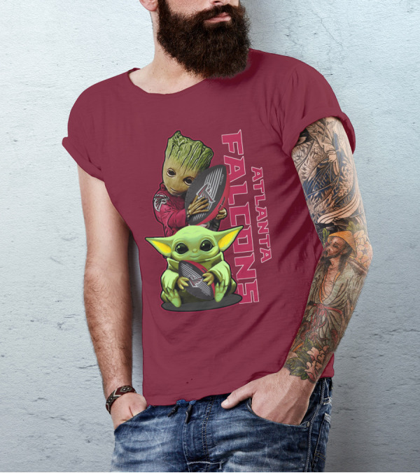 Grzd Atlanta Falcons Groot Baby Yoda Football T-Shirt