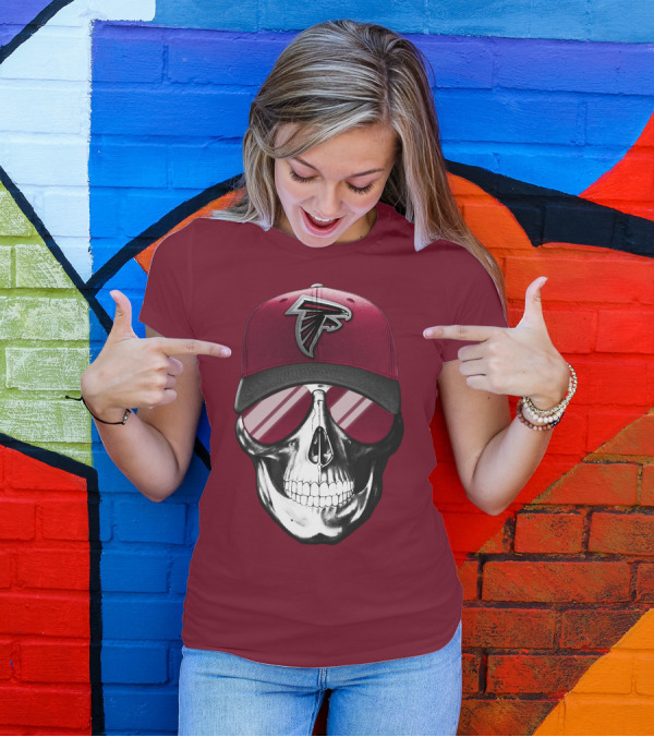 Atlanta Falcons Skull Cap With Reflective Glasses T-Shirt