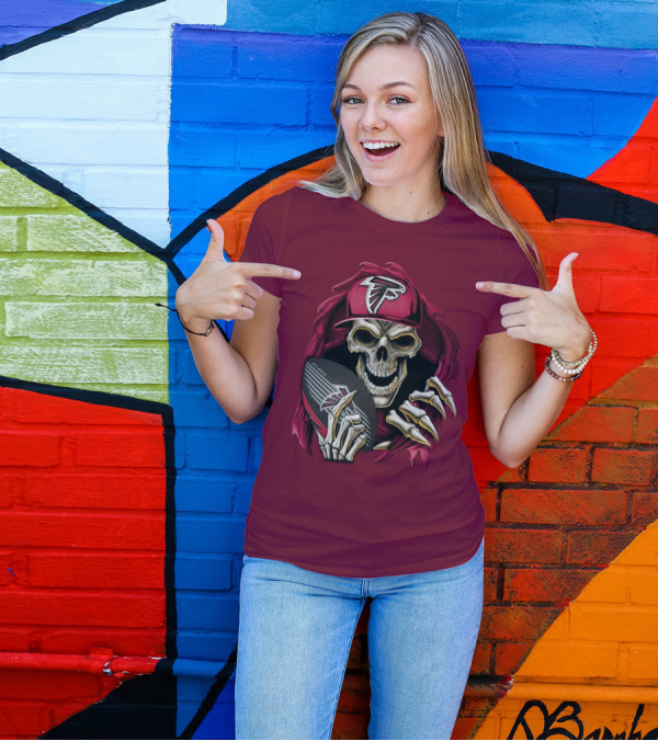 Skullbong Atlanta Falcons Skeleton With Football And Cap T-Shirt