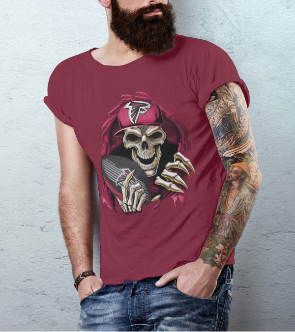 Skullbong Atlanta Falcons Skeleton With Football And Cap T-Shirt