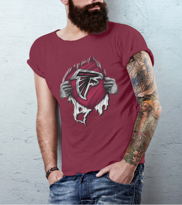Torn Atlanta Falcons Logo With Hands Emerging T-Shirt