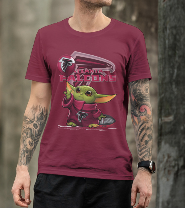 Baby Yoda Holding Atlanta Falcons Logo Balloon T-Shirt