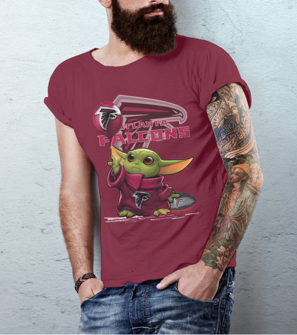 Baby Yoda Holding Atlanta Falcons Logo Balloon T-Shirt