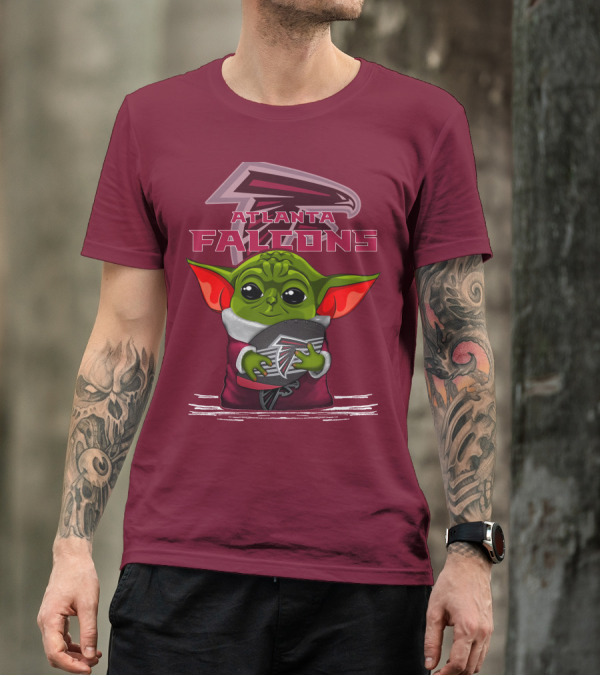 Yoda Holding Atlanta Falcons Football With Logo Background T-Shirt