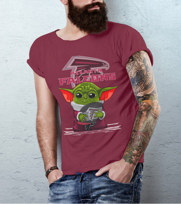 Yoda Holding Atlanta Falcons Football With Logo Background T-Shirt