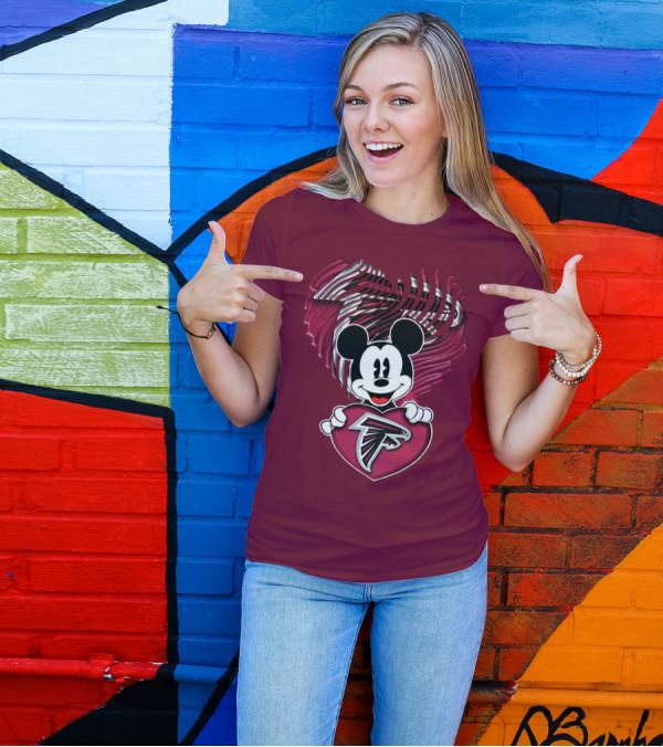 Mick Holding Atlanta Falcons Heart With Falcons Logo And Stylized T-Shirt