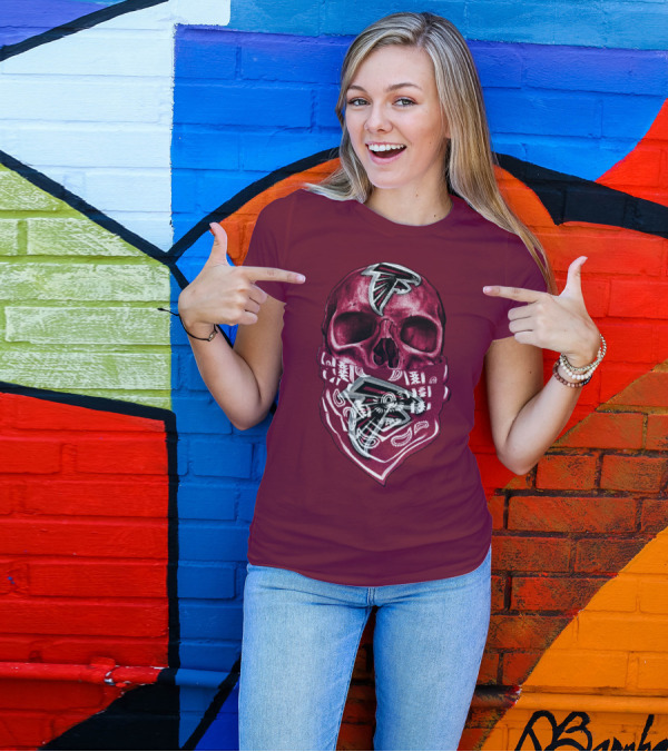Skull With Atlanta Falcons Logos And Bandana T-Shirt