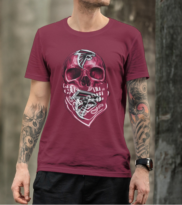 Skull With Atlanta Falcons Logos And Bandana T-Shirt