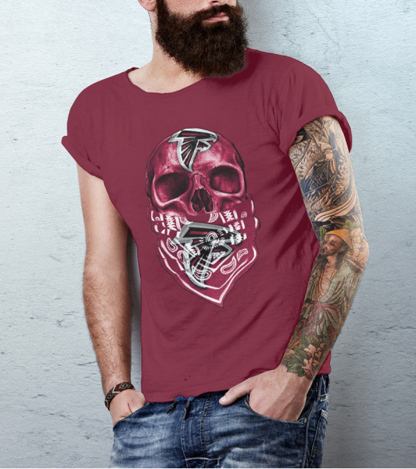 Skull With Atlanta Falcons Logos And Bandana T-Shirt