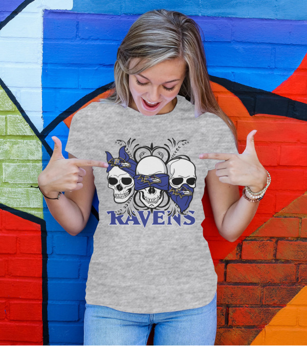 Ravens Three Skulls Bandana Baltimore Ravens T-Shirt