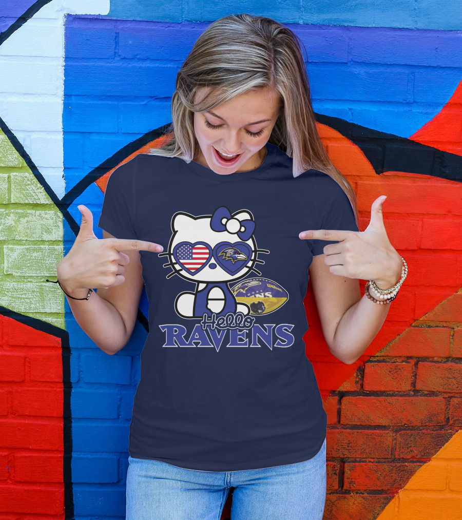 Hello Kitty Ravens Baltimore American Football Fan Cat Toy T-Shirt