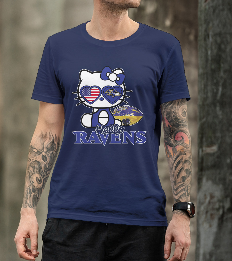 Hello Kitty Ravens Baltimore American Football Fan Cat Toy T-Shirt