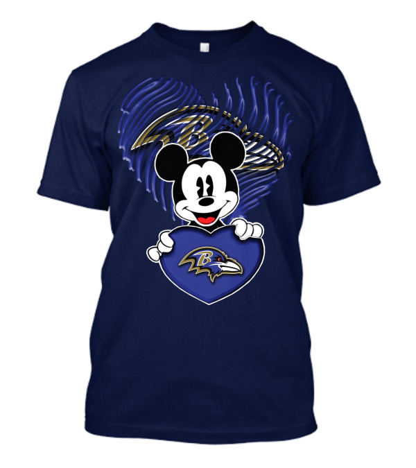 Mick Mouse Baltimore Ravens Heart Logo Fan T-Shirt