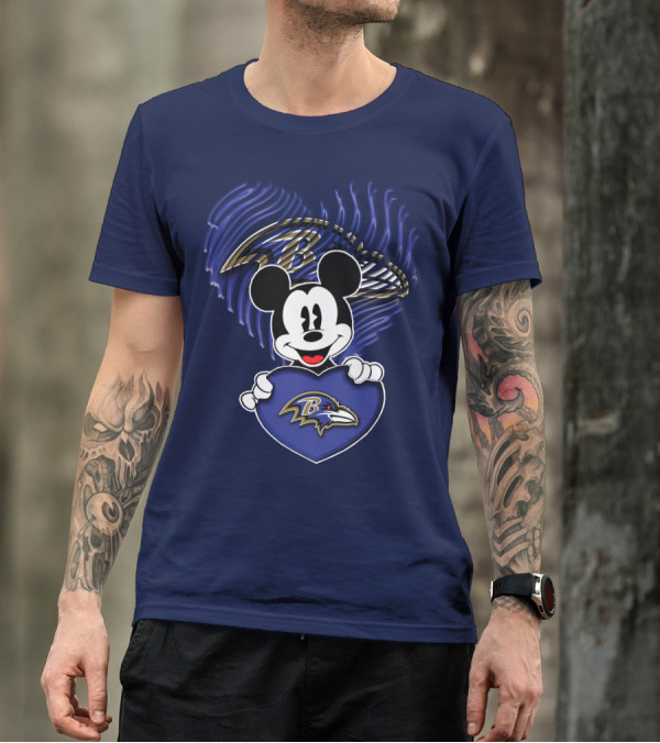 Mick Mouse Baltimore Ravens Heart Logo Fan T-Shirt