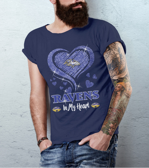 Ravens In My Heart Baltimore Ravens Sparkle Hearts T-Shirt