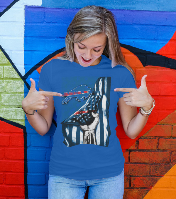 Buffalo Bills American Flag Blue Stripes Football Fan Fist T-Shirt