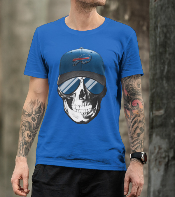 Skull Buffalo Bills Cap Mirror Sunglasses T-Shirt