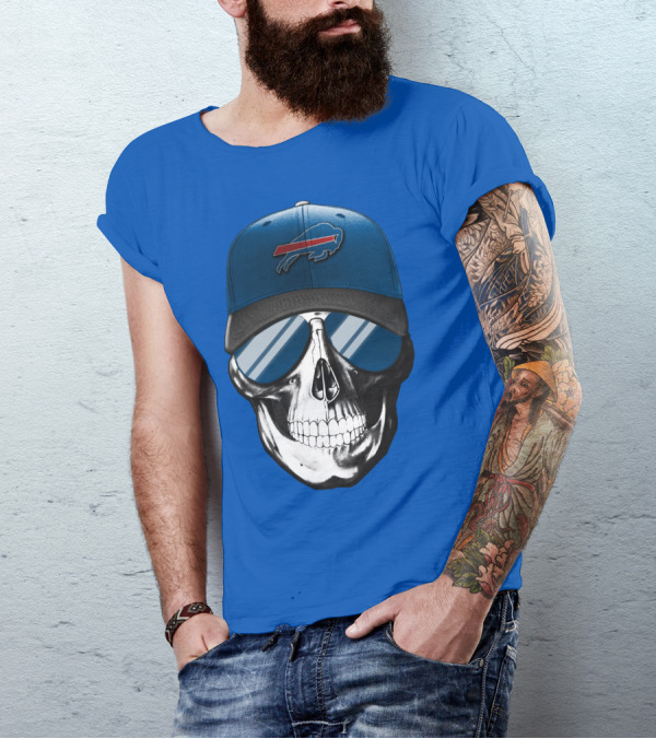 Skull Buffalo Bills Cap Mirror Sunglasses T-Shirt