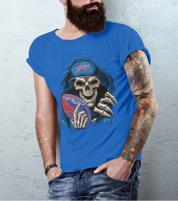 Buffalo Bills Skullbong Skeleton Football T-Shirt