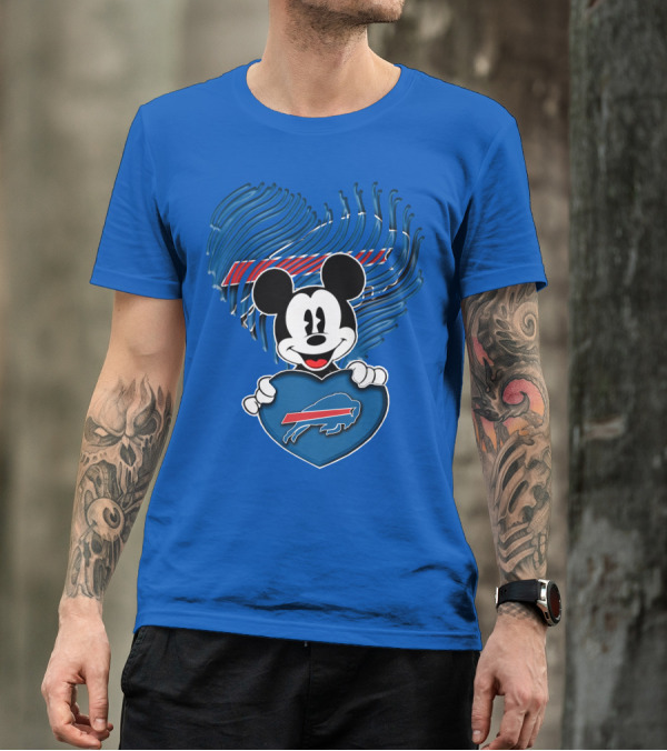 Mick Mouse With Buffalo Bills Heart Logo Fan T-Shirt