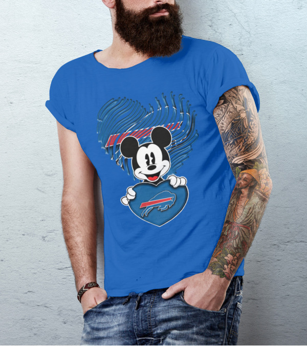 Mick Mouse With Buffalo Bills Heart Logo Fan T-Shirt
