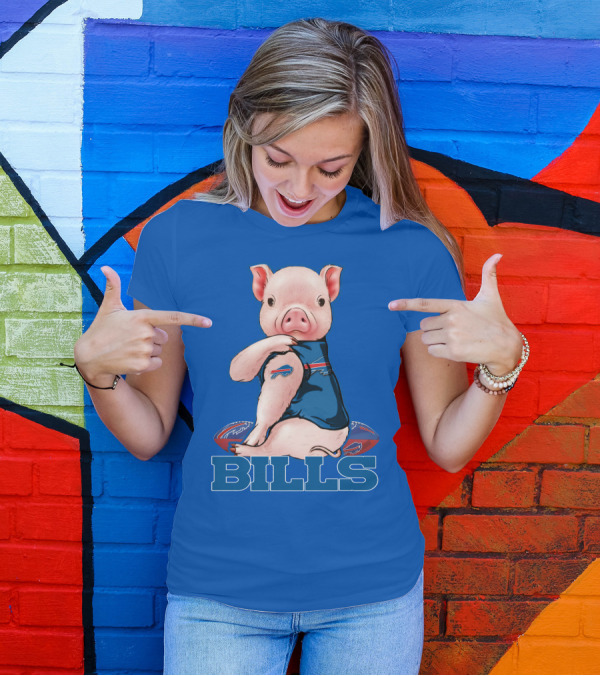 Pig Wearing Buffalo Bills Shirt On Football T-Shirt