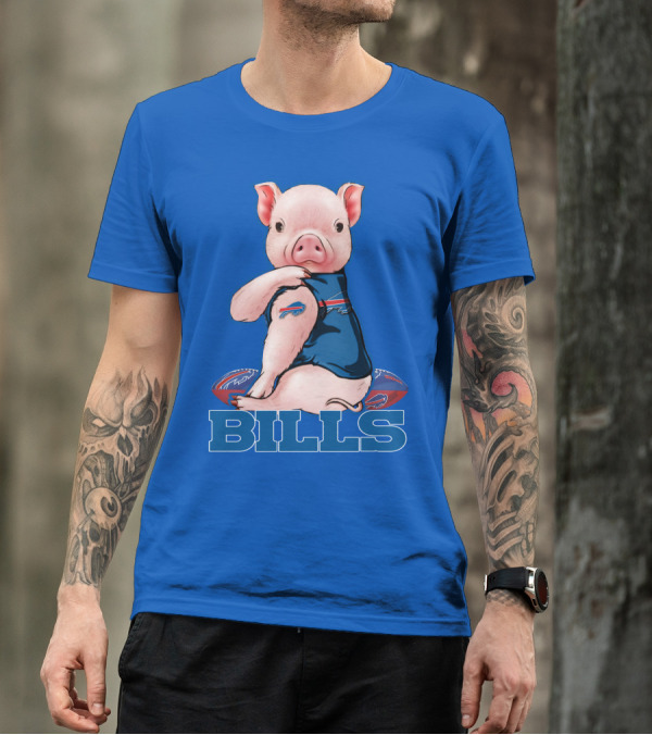 Pig Wearing Buffalo Bills Shirt On Football T-Shirt