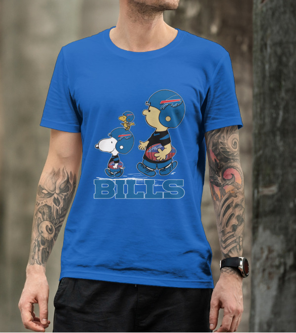 Snpfootball Buffalo Bills Snoopy Woodstock Peanuts Characters With Helmets Football T-Shirt