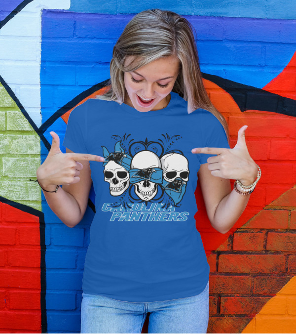 3 Skull CAROLINA PANTHERS Blindfolded Bandana T-Shirt