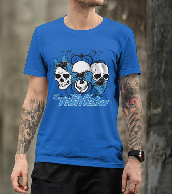 3 Skull CAROLINA PANTHERS Blindfolded Bandana T-Shirt