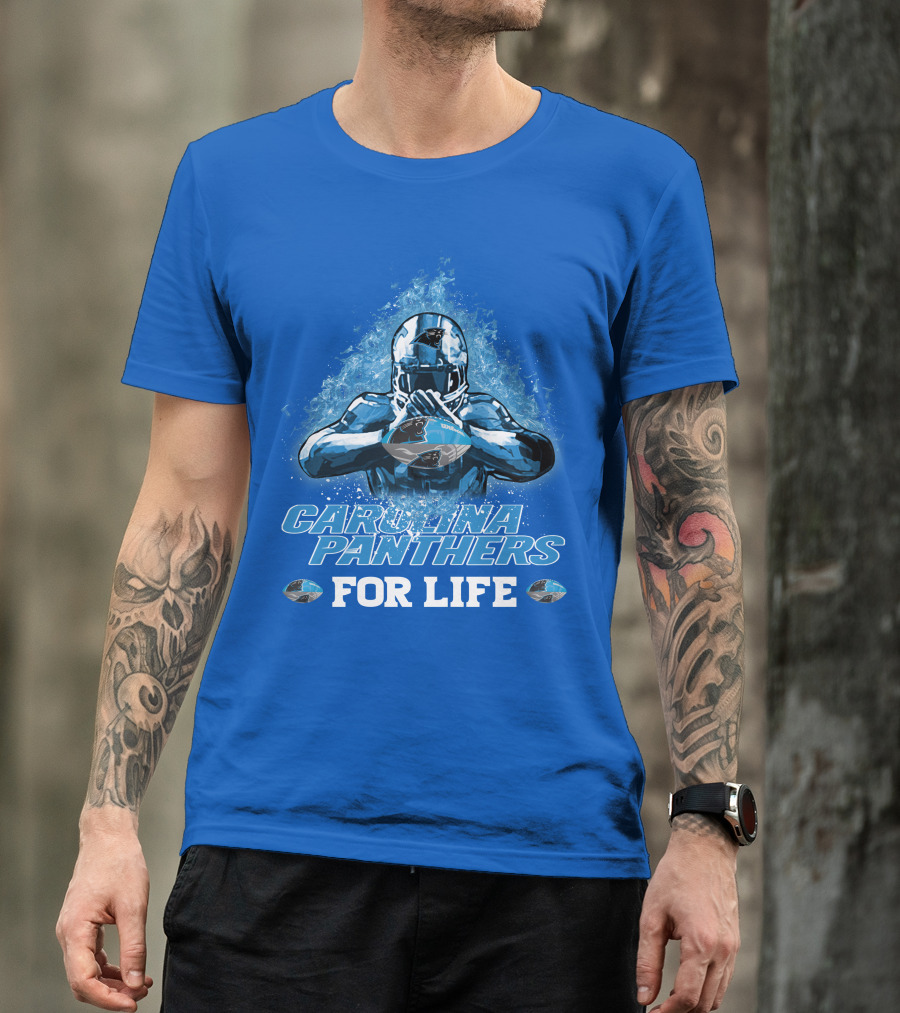 CAROLINA PANTHERS FOR LIFE Football Player Holding Helmet T-Shirt