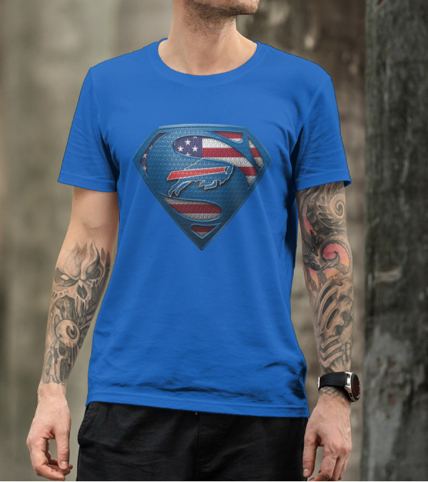 Spm Buffalo Bills Superman Shield American Flag T-Shirt