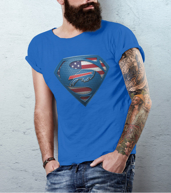 Spm Buffalo Bills Superman Shield American Flag T-Shirt