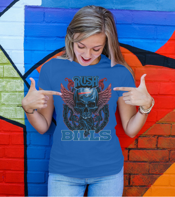 Rush Buffalo Bills Skull With Wings And Chains T-Shirt