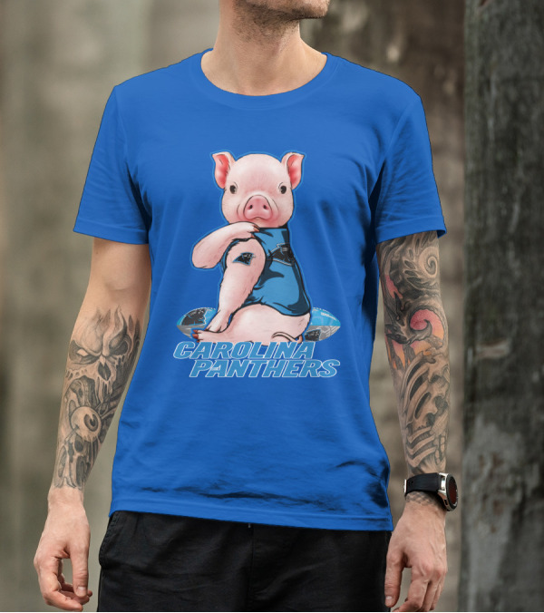 Pig Wearing Carolina Panthers Jersey With Football T-Shirt